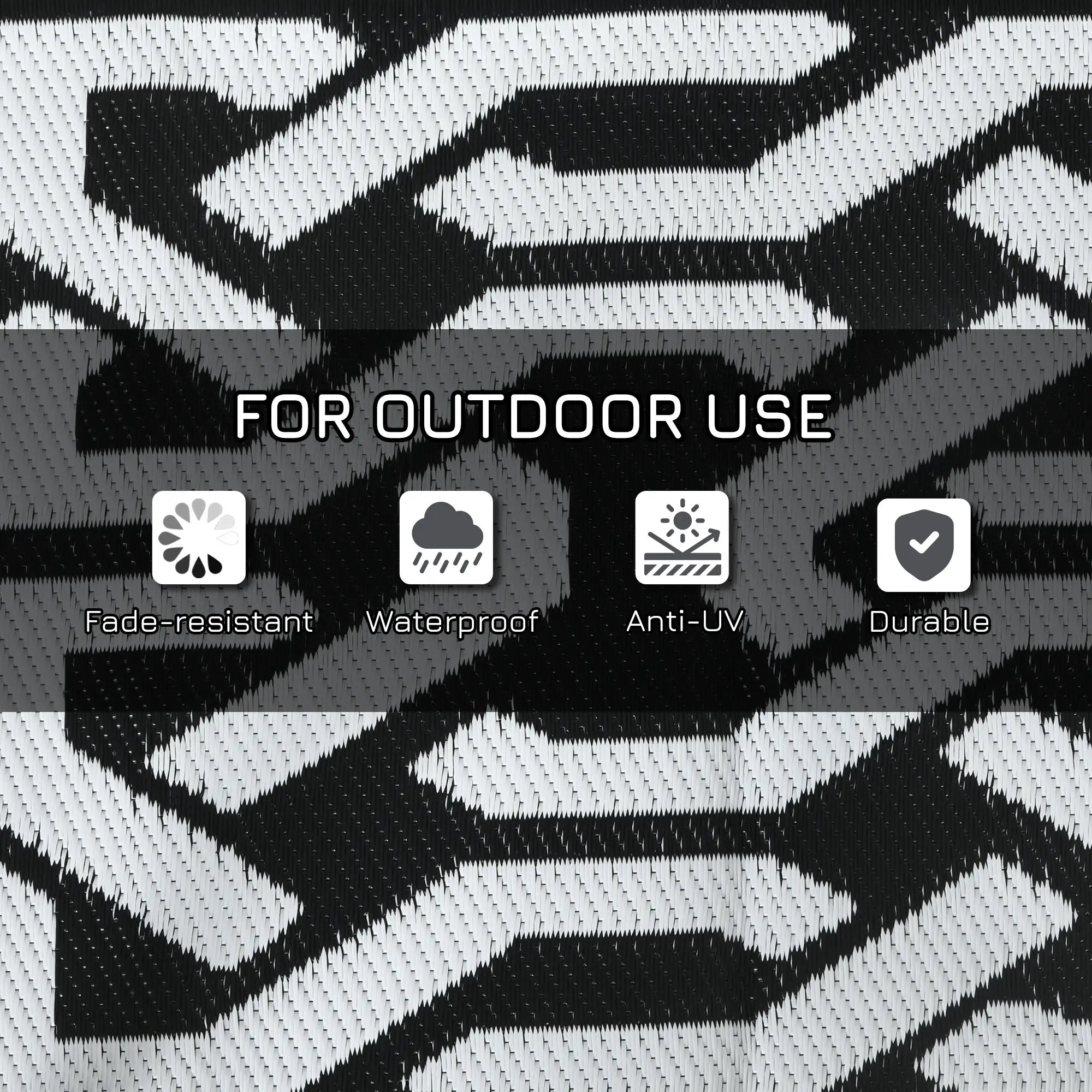 Reversible Outdoor Rug, Waterproof, 9' x 18', Chain, Black and White Outdoor Reversible Rugs at Gallery Canada