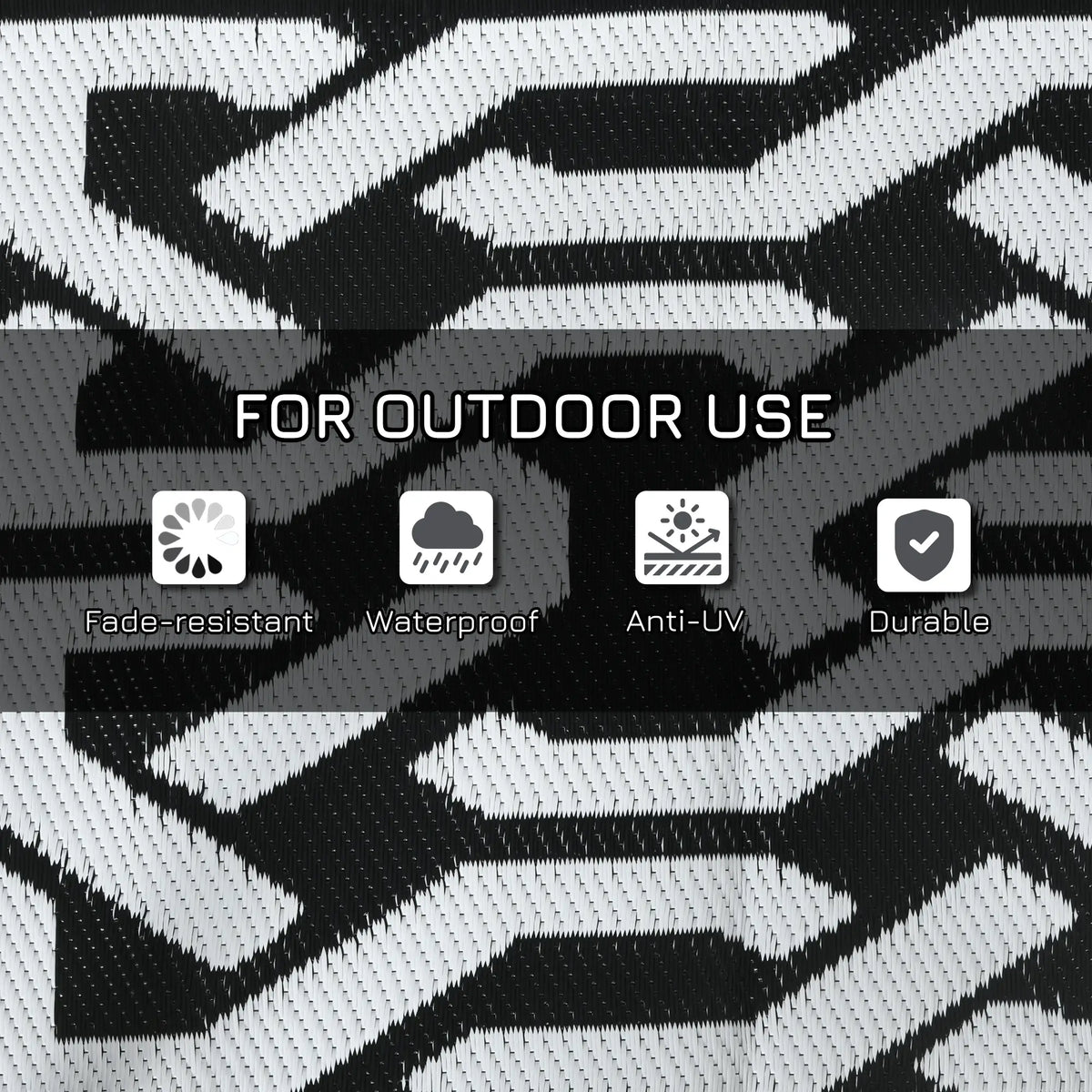 Reversible Outdoor Rug, Waterproof, 9' x 18', Chain, Black and White Outdoor Reversible Rugs at Gallery Canada
