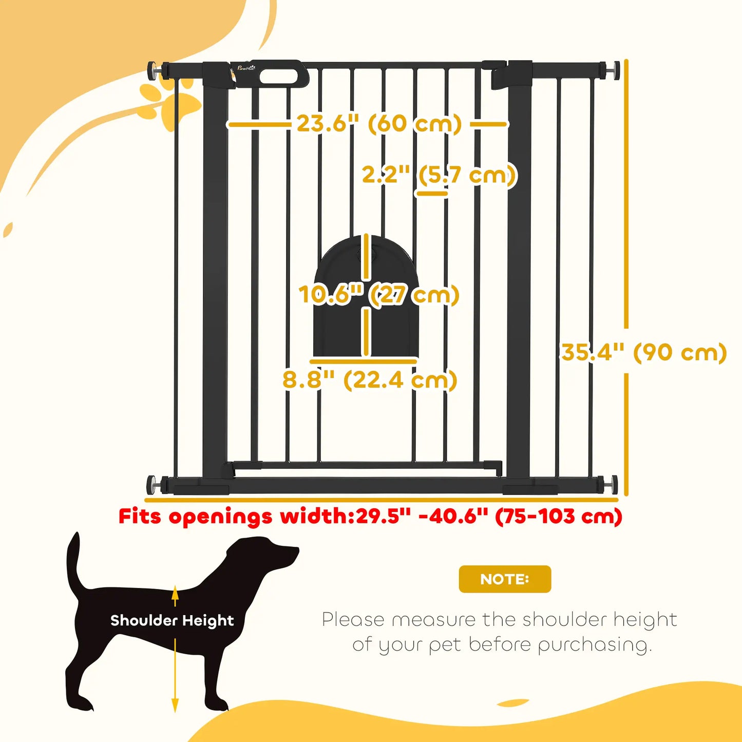 30"-41" Extra Wide Pet Gate, 35"H, Small Door, Black Houses, Kennels & Pens at Gallery Canada