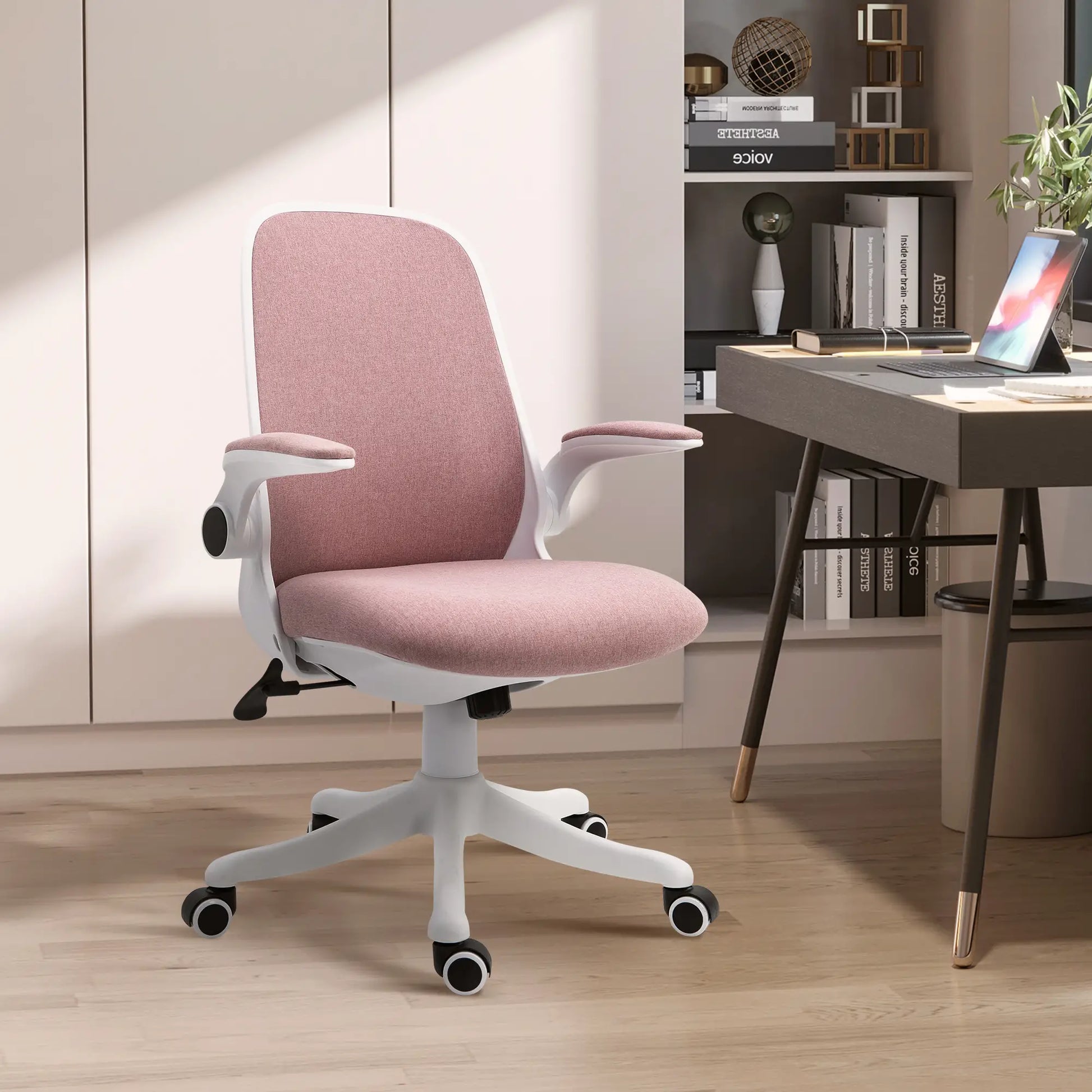 360° Swivel Office Chair, Breathable Fabric, Flip-Up Arms, Adjustable Height, Pink Task Chairs at Gallery Canada