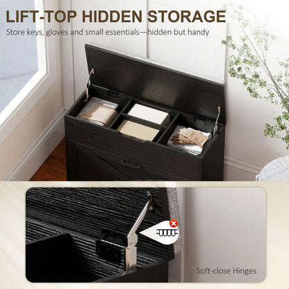 Shoe Storage Bench with Flip Drawer, Lift Top, Seat Cushion, Black Shoe Storage Cabinets & Racks at Gallery Canada