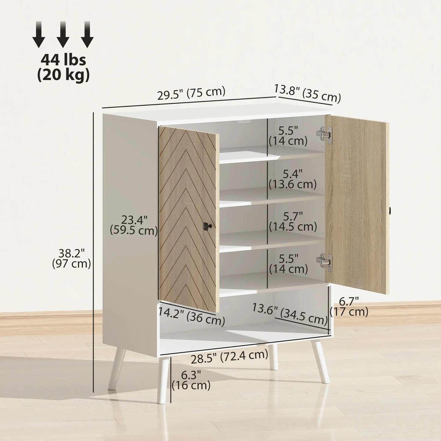 5-Tier Shoe Storage Cabinet With Doors, Adjustable Shelves, 15 Pairs, Natural Tone Shoe Storage Cabinets & Racks at Gallery Canada