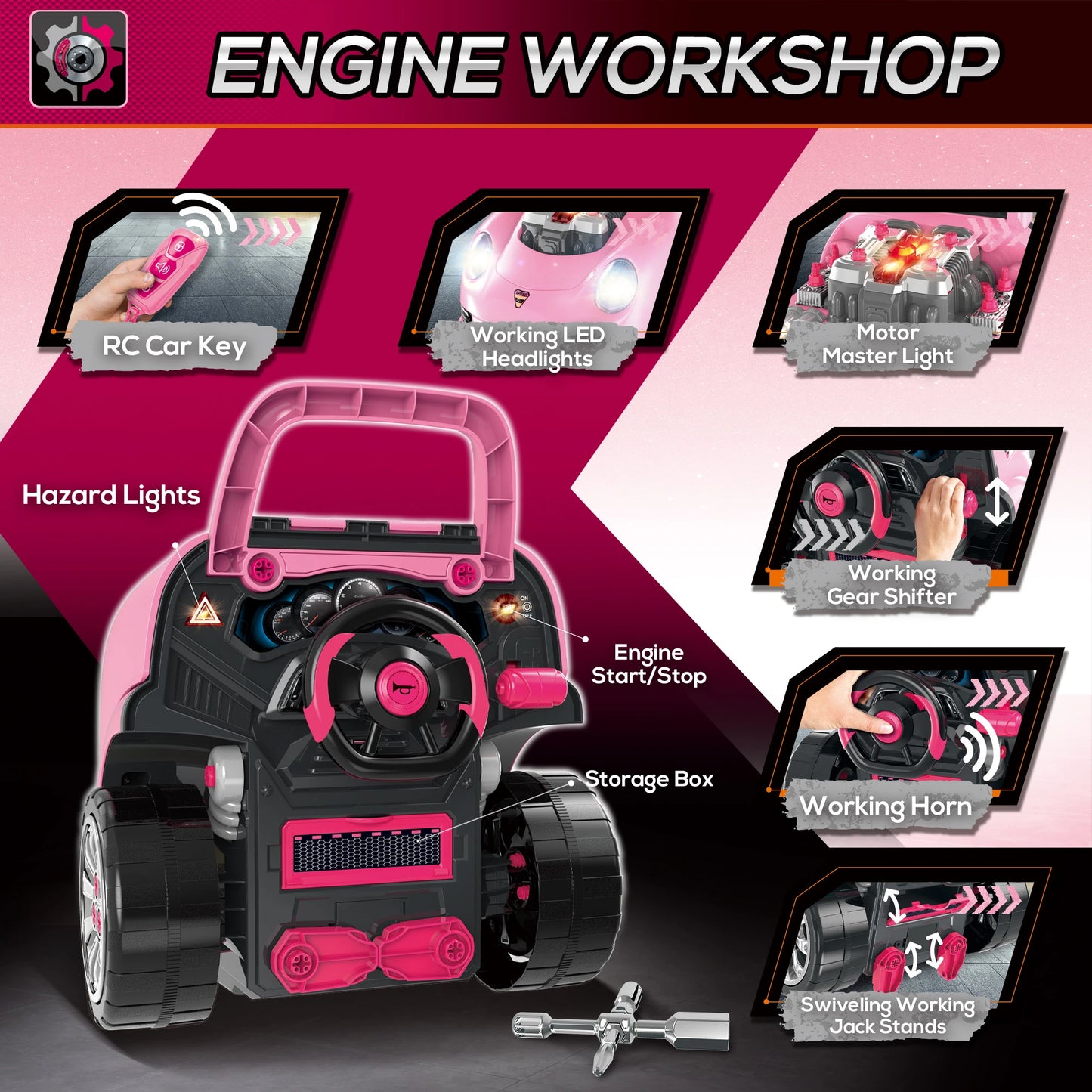 Kids Truck Engine Toy Set, Car Service Play Set, Pink Workbench Toy Sets at Gallery Canada