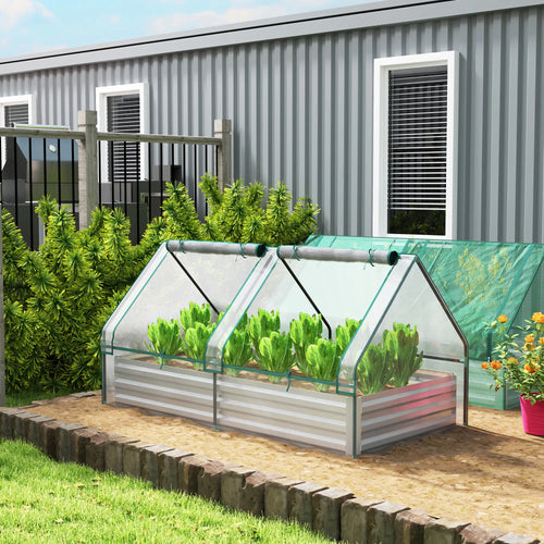 6' x 3' Metal Planter Box with Cover, Raised Garden Bed, Clear and Silver, Silver