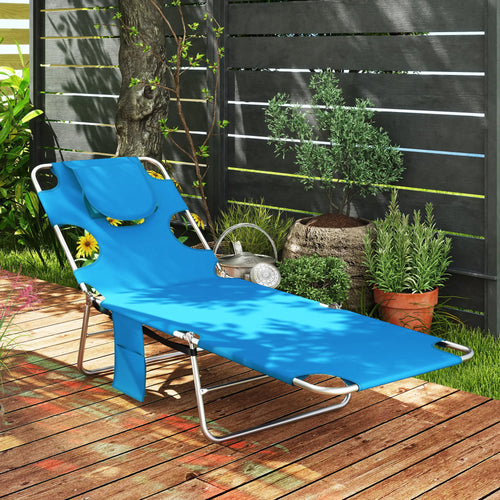Folding Outdoor Lounge Chair, 5-Level Tanning Chair, Blue