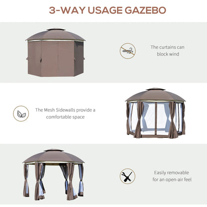12' x 12' Outdoor Gazebo, Dome Patio with Netting, Brown Gazebos at Gallery Canada