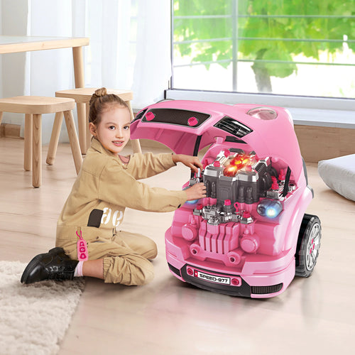 Kids Truck Engine Toy Set, Car Service Play Set, Pink