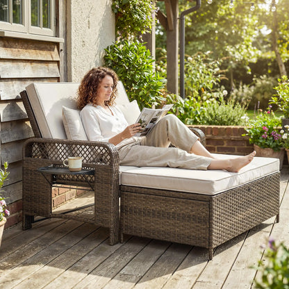 Patio Lounge Chair Set, 2 Pieces With Cushions, Adjustable Backrest Wicker Chaise Loungers at Gallery Canada