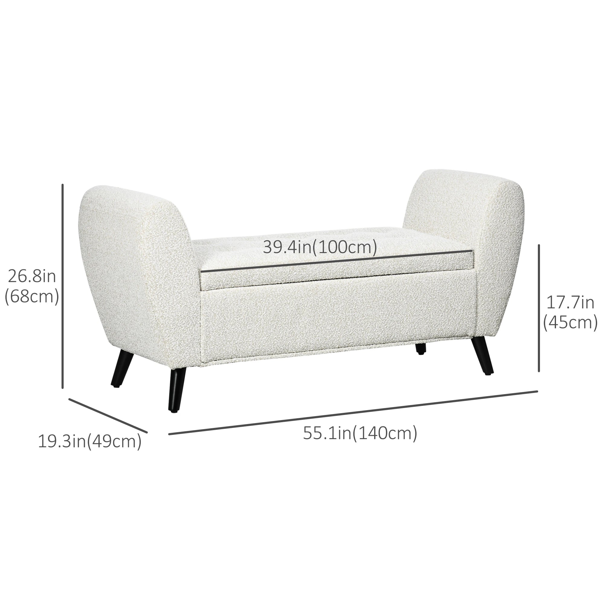 Upholstered Storage Bench with Arms, Modern Ottoman, Cream White Storage Ottomans & Benches at Gallery Canada