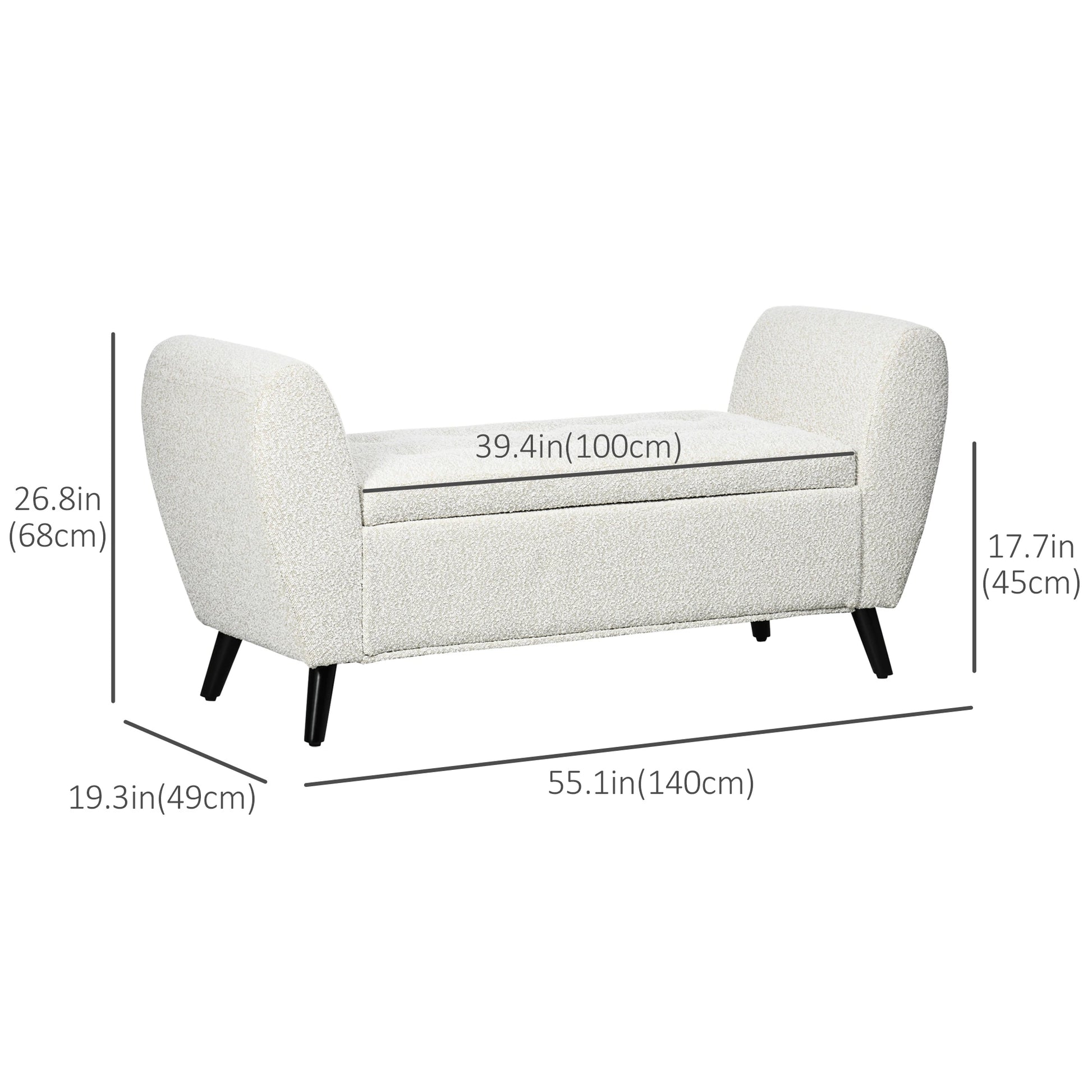 Upholstered Storage Bench with Arms, Modern Ottoman, Cream White Storage Ottomans & Benches at Gallery Canada