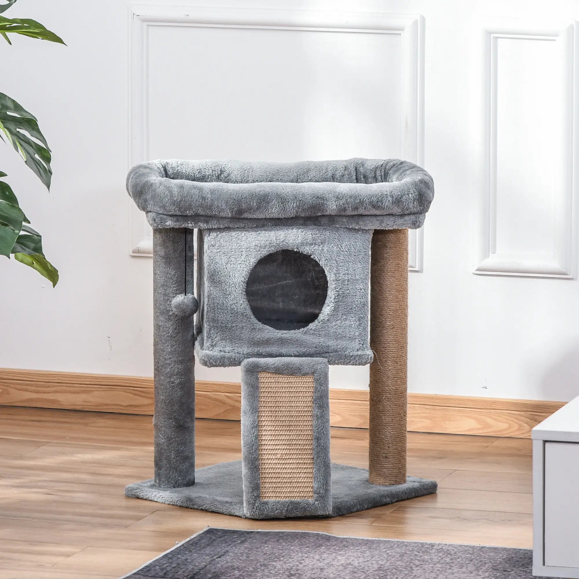 Small Cat Tree Tower with Perch, Scratching Post, Condo, Toy Ball, Grey Cat Posts at Gallery Canada