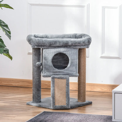 Small Cat Tree Tower with Perch, Scratching Post, Condo, Toy Ball, Grey Cat Posts at Gallery Canada