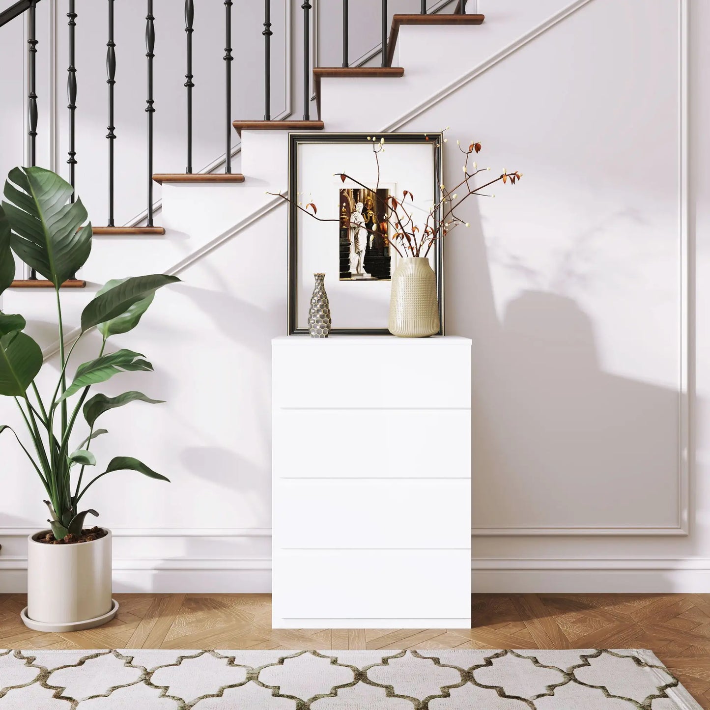 4 Drawer Chest, Freestanding Storage Unit, White Storage Cabinets at Gallery Canada