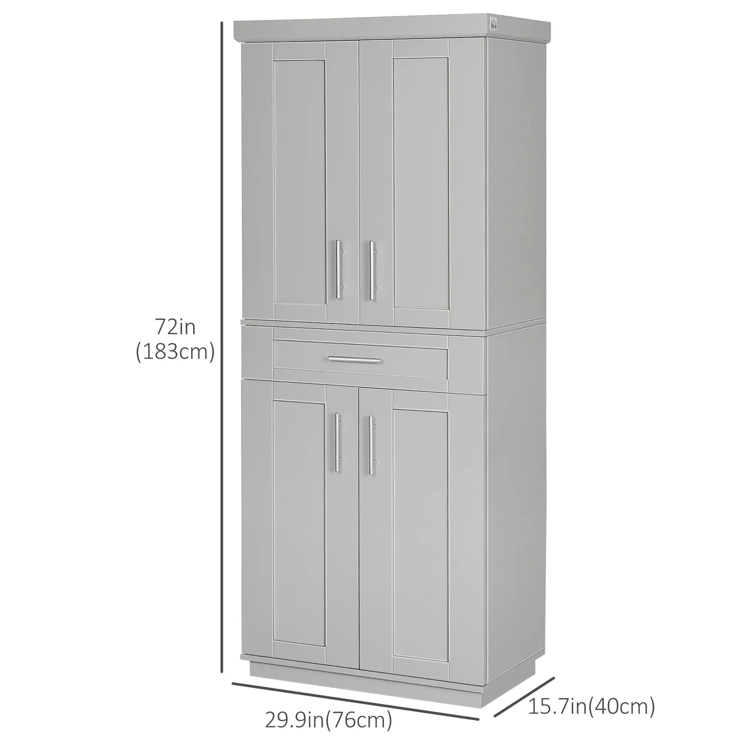 72" Storage Cabinet, Kitchen Pantry with 4 Doors, Drawer, 3 Shelves, Grey Kitchen Pantry Cabinets at Gallery Canada
