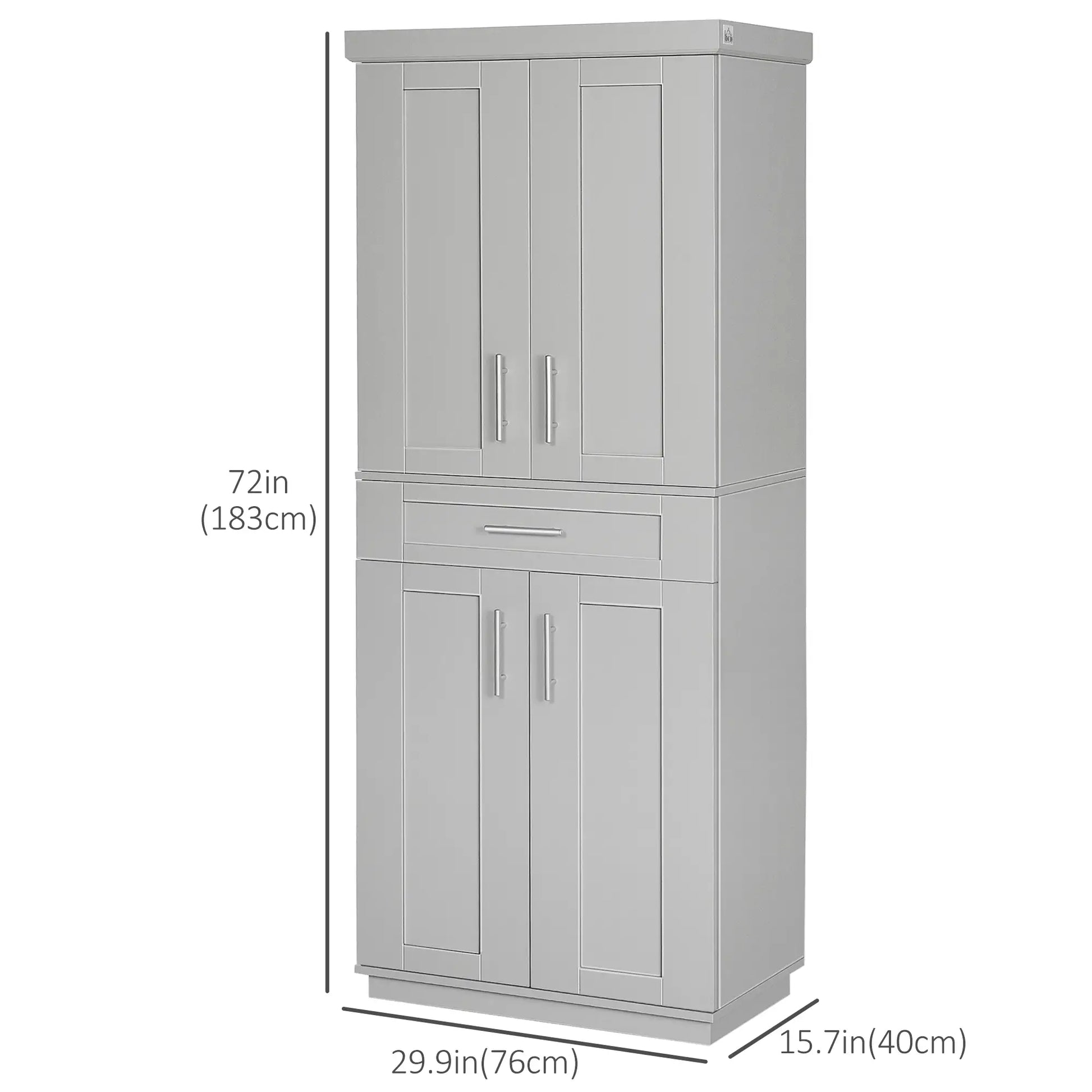 72" Storage Cabinet, Kitchen Pantry with 4 Doors, Drawer, 3 Shelves, Grey Kitchen Pantry Cabinets at Gallery Canada