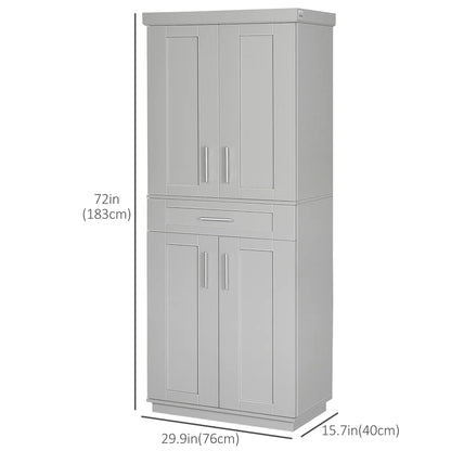 72" Storage Cabinet, Kitchen Pantry with 4 Doors, Drawer, 3 Shelves, Grey Kitchen Pantry Cabinets at Gallery Canada
