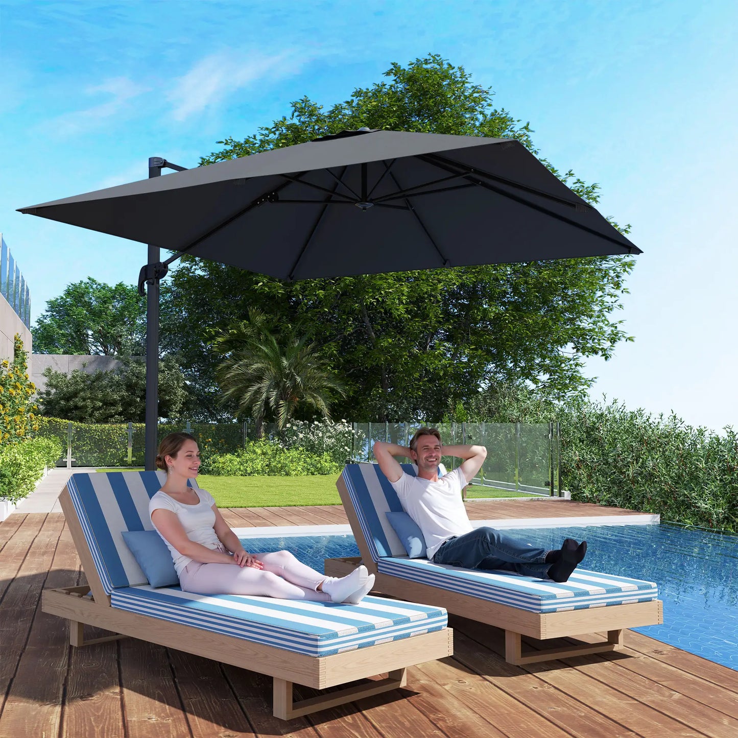 8 FT Aluminum Cantilever Patio Umbrella, 360° Rotation, Dark Grey Offset Cantilever Umbrellas at Gallery Canada