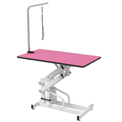 Adjustable Dog Grooming Table with Arm, Noose, Non-Slip, Pink Dog Grooming Tables Pink, White at Gallery Canada