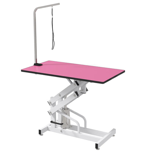 Adjustable Dog Grooming Table with Arm, Noose, Non-Slip, Pink