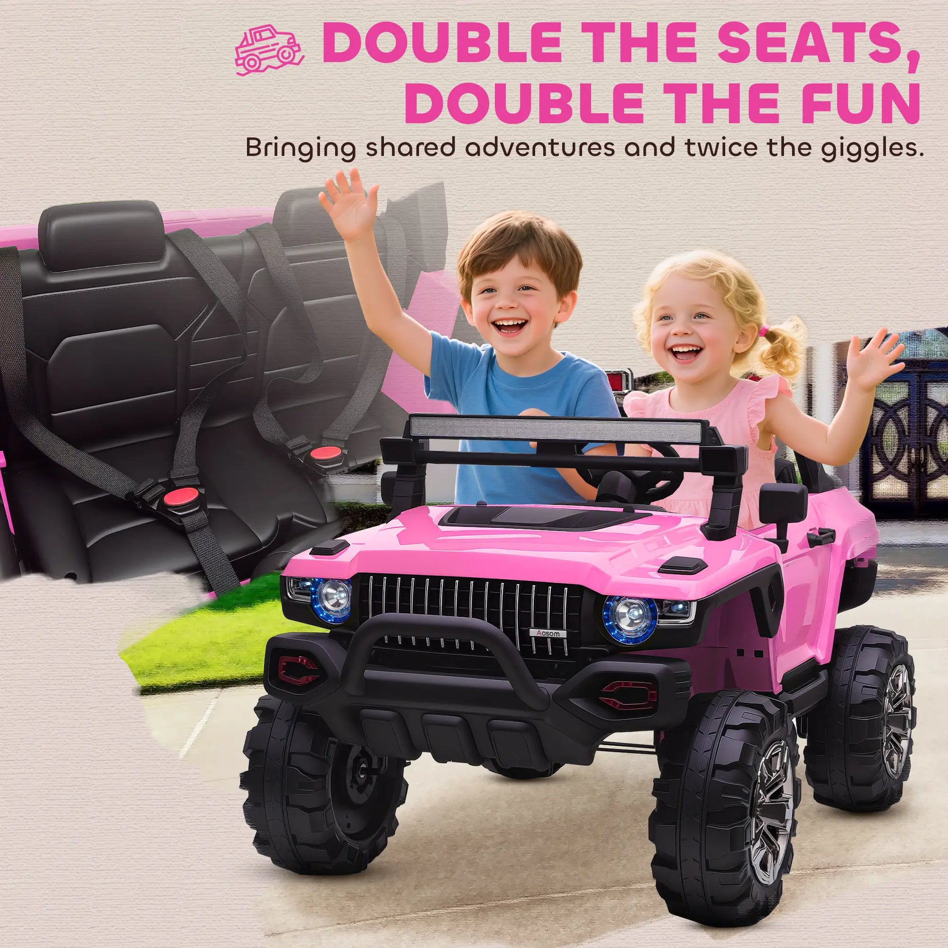 2-Seater Kids Police Car, 12V 7AH Remote Control, Pink Electric Toy Cars at Gallery Canada