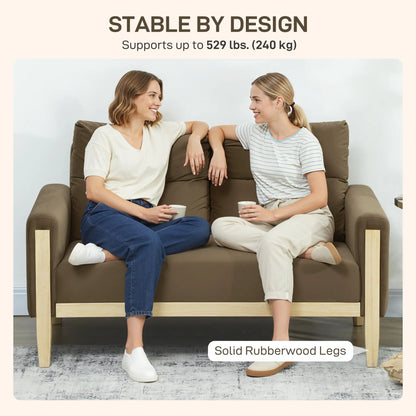 53 Inch Loveseat Sofa, 2 Seater Couch, Solid Wood Legs, Modern Velvet, Brown 2-Seater Sofas at Gallery Canada