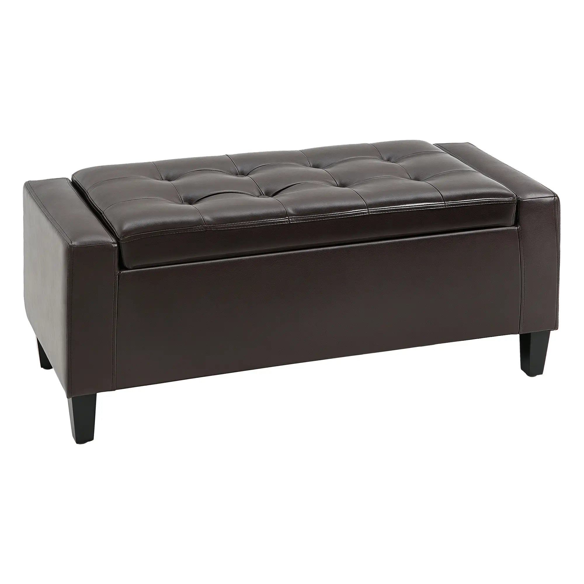 Storage Ottoman Bench, PU Leather, Tufted Design, Brown Storage Ottomans & Benches Brown at Gallery Canada