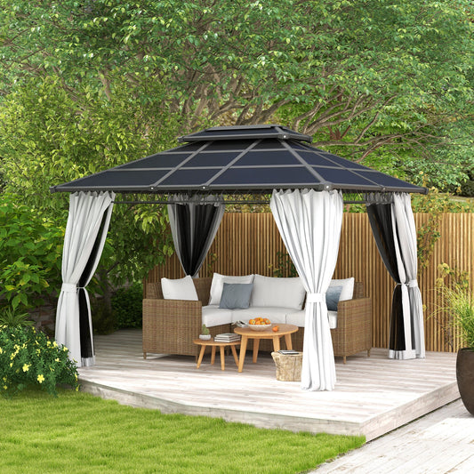 10' x 12' Outdoor Hardtop Gazebo, Steel Frame, Grey Gazebos Black Roof, Dark Grey Frame, Light Grey Curtains at Gallery Canada