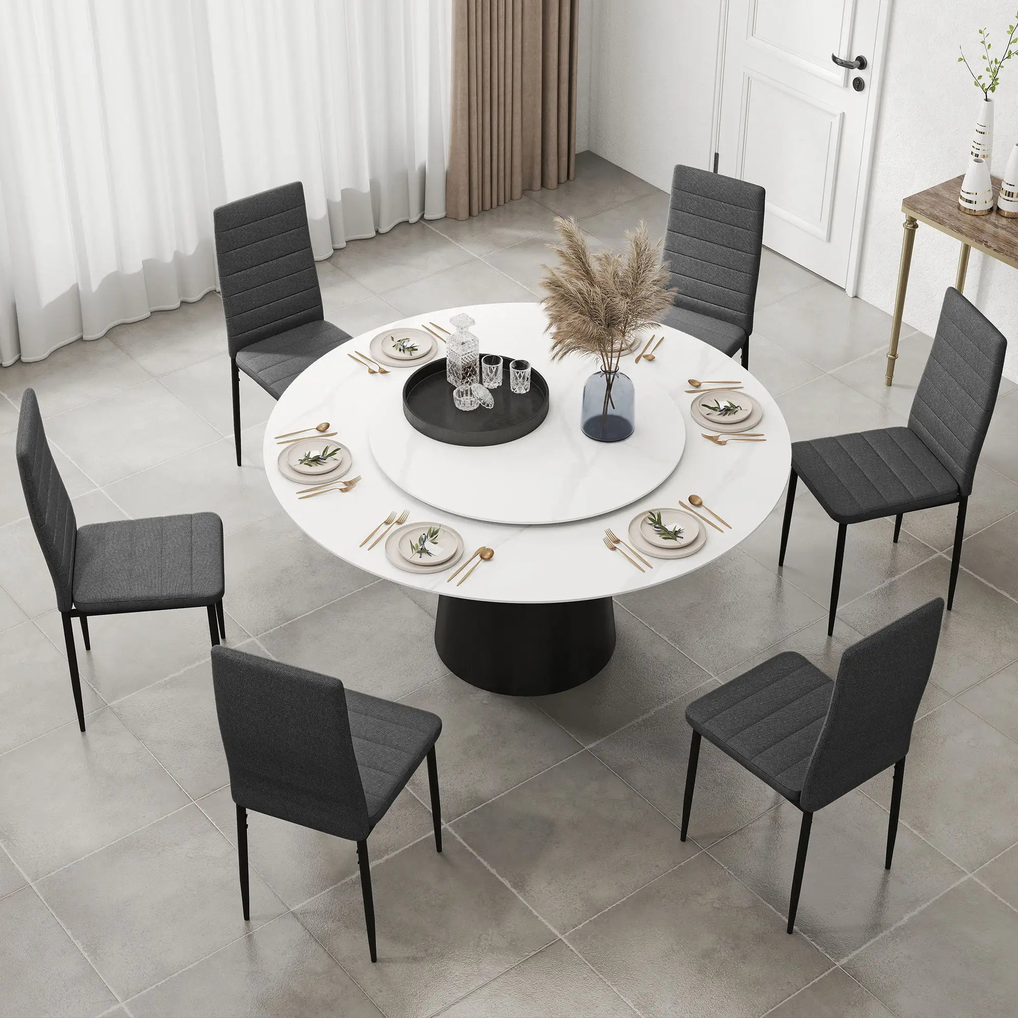 Modern Dining Chairs, Set of 6, High Back Linen Fabric, Grey Dining Chairs at Gallery Canada