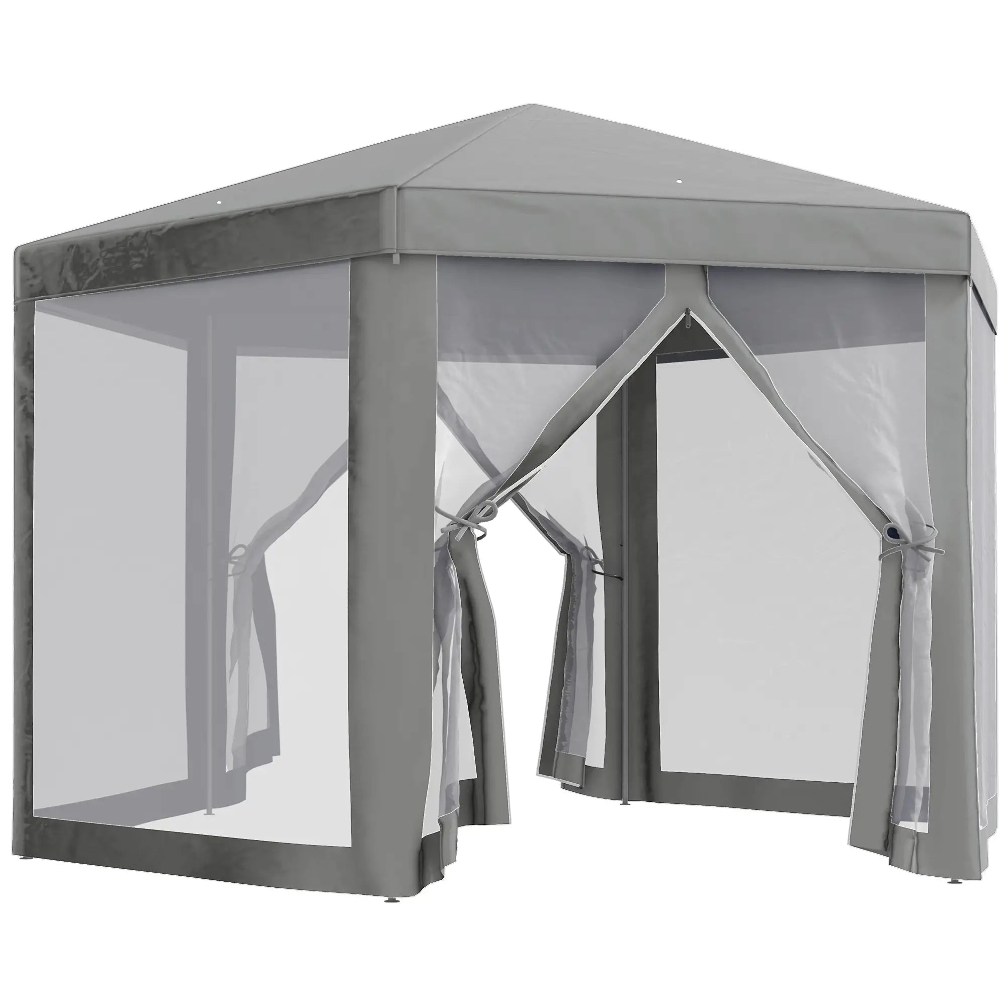 Hexagon Party Tent, Patio Gazebo with Netting, Dark Grey Canopy Tents at Gallery Canada