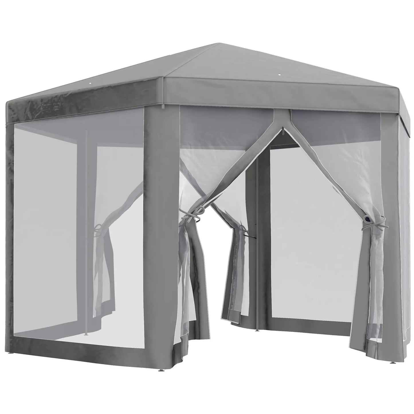 Hexagon Party Tent, Patio Gazebo with Netting, Dark Grey Canopy Tents at Gallery Canada