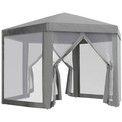 Hexagon Party Tent, Patio Gazebo with Netting, Dark Grey Canopy Tents at Gallery Canada
