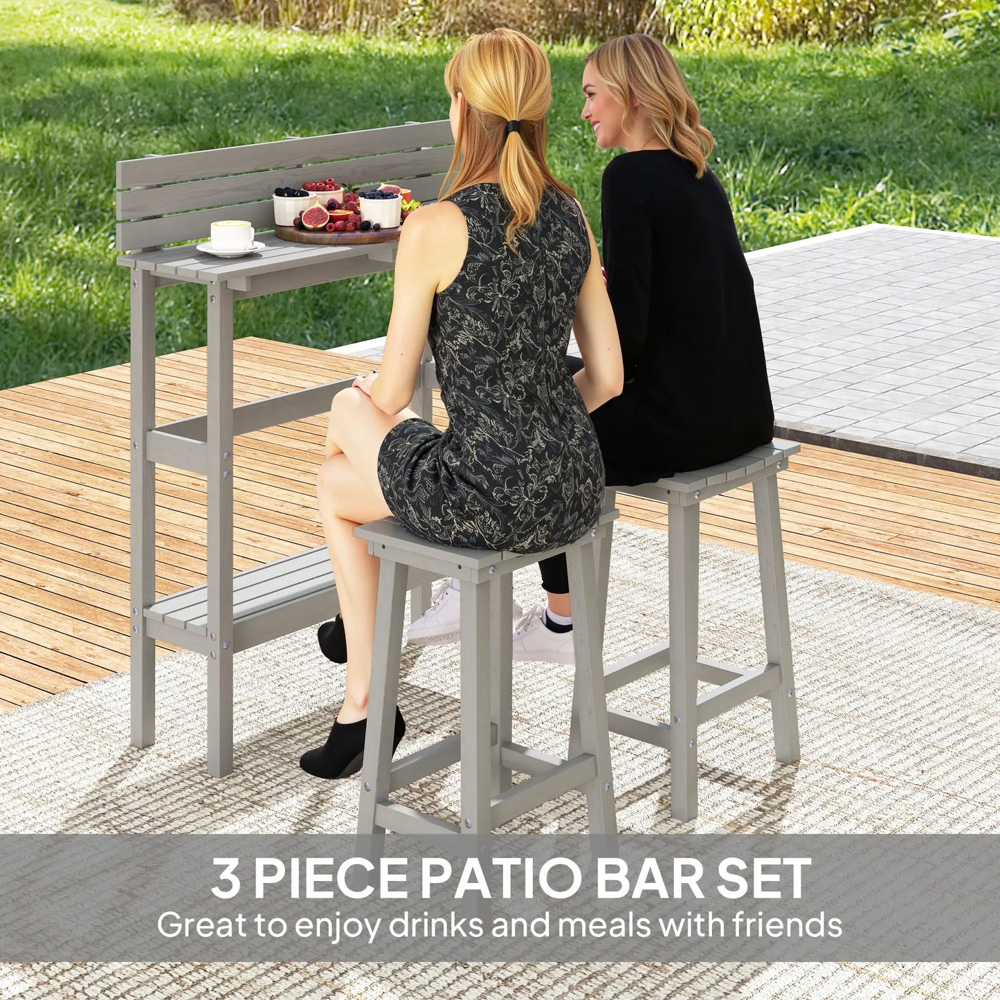 3 Piece Patio Bar Set, 43"H Table, 2 Stools, Balcony, Backyard, Porch Bistro Sets at Gallery Canada