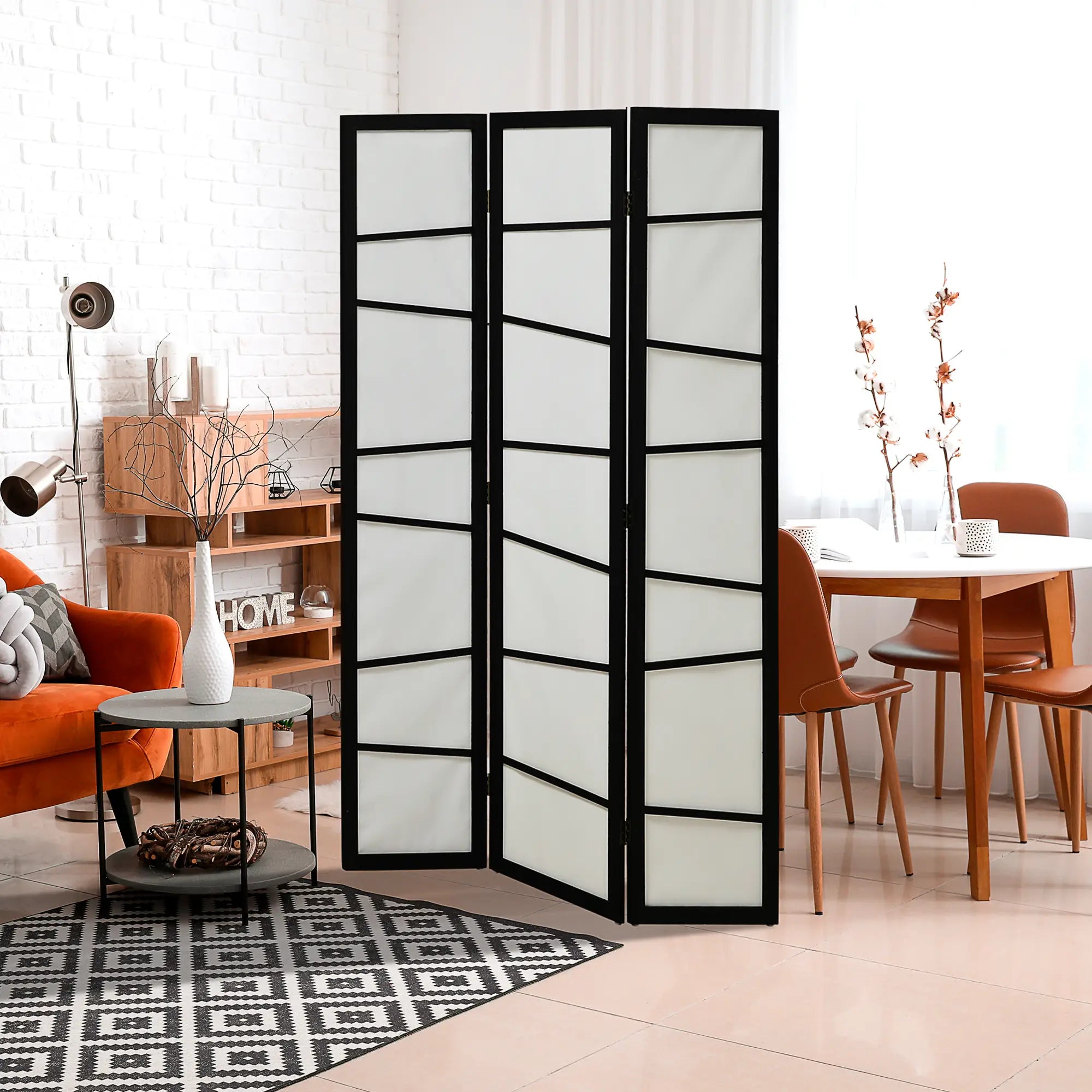 5.6ft Folding Room Divider, 3 Panel Wood Frame, White Room Dividers at Gallery Canada