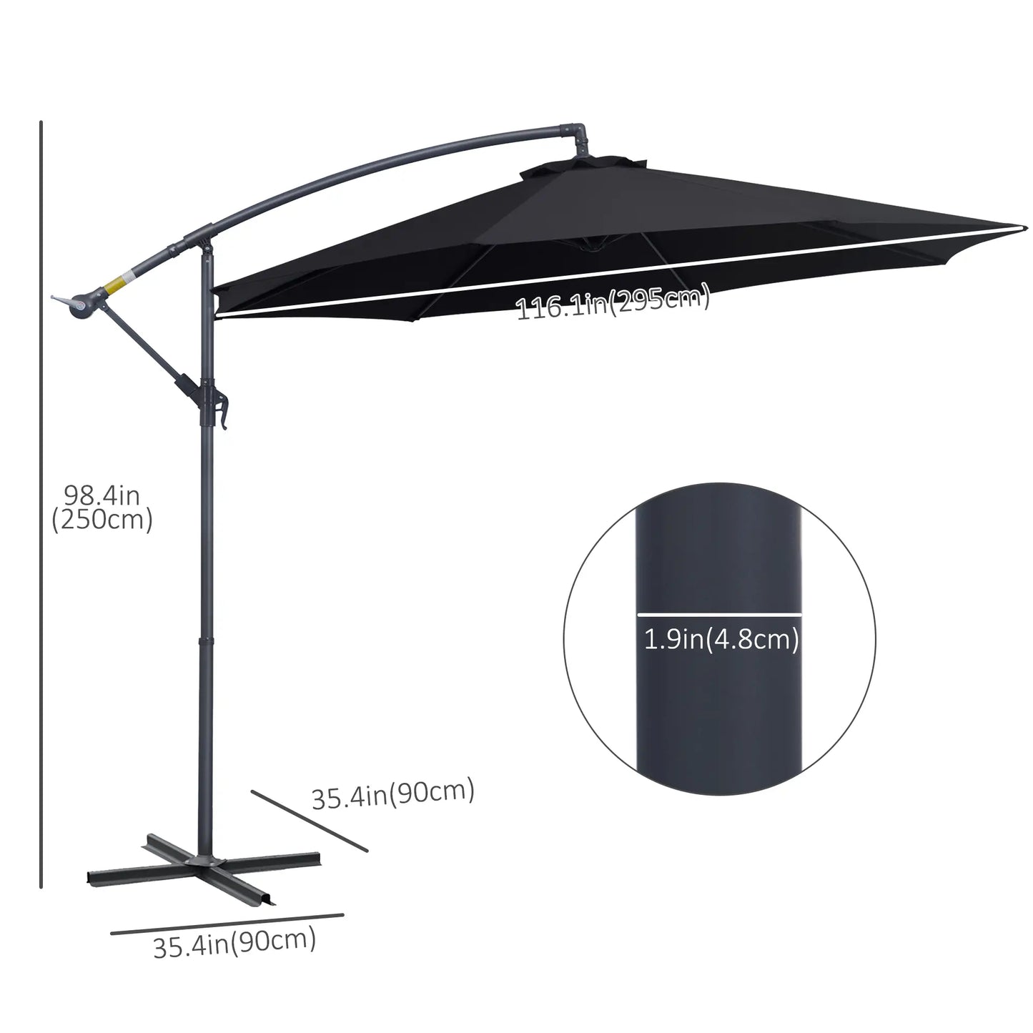 10' Deluxe Patio Umbrella, Outdoor Market Parasol, Black Cantilever Umbrellas at Gallery Canada