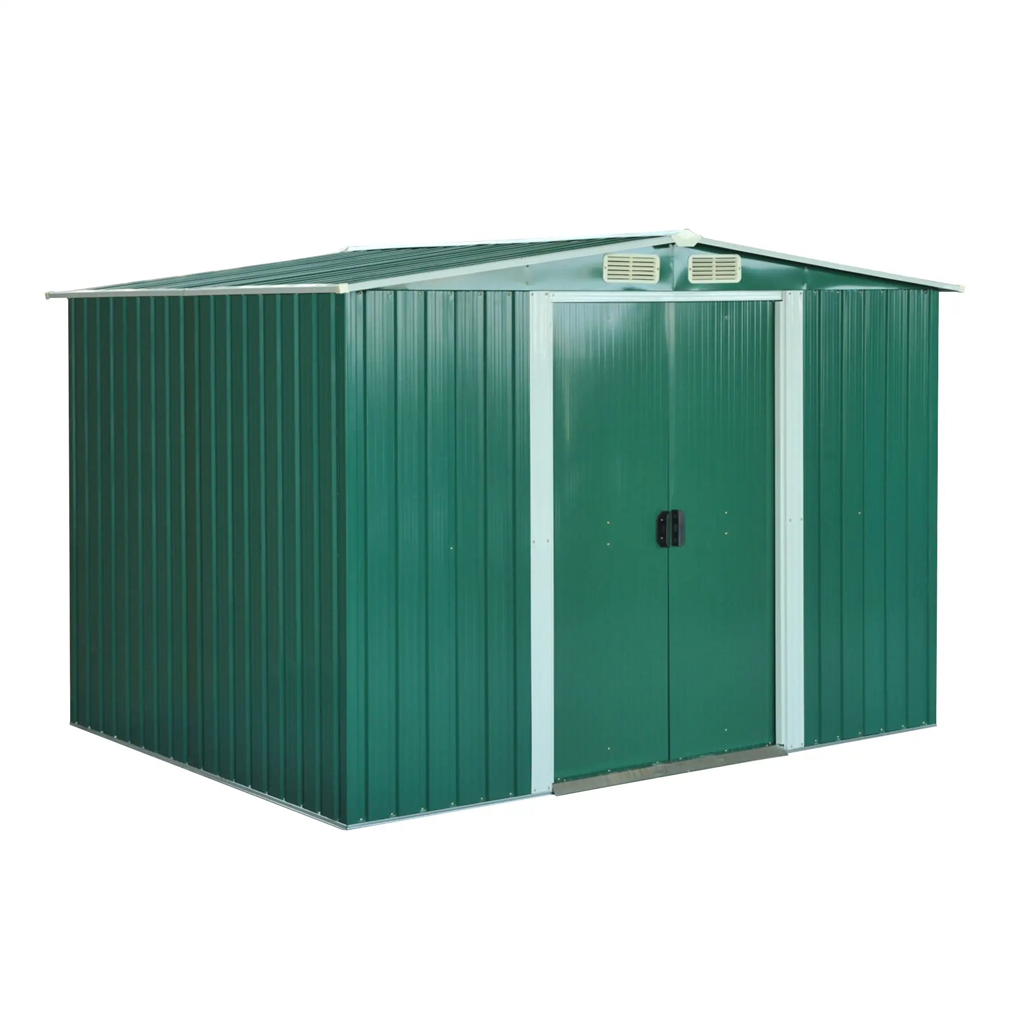8.5' x 6.8' x 5.8' Garden Storage Shed, Double Sliding Door, 4 Vents, Green Sheds Green at Gallery Canada