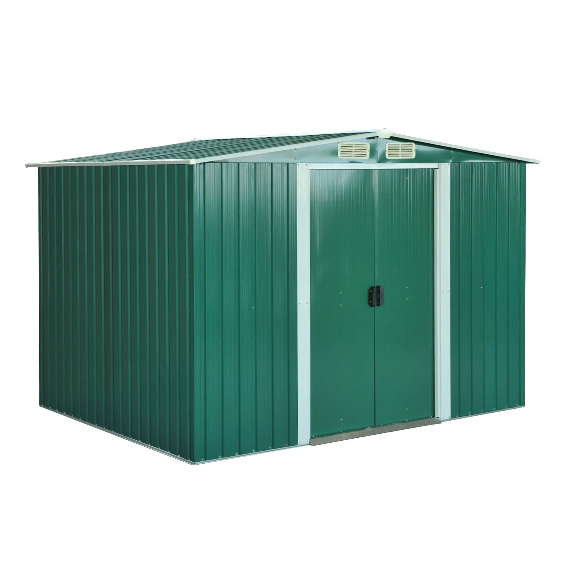 8.5' x 6.8' x 5.8' Garden Storage Shed, Double Sliding Door, 4 Vents, Green Sheds Green at Gallery Canada