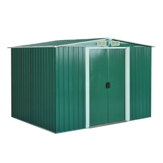 8.5' x 6.8' x 5.8' Garden Storage Shed, Double Sliding Door, 4 Vents, Green Sheds Green at Gallery Canada