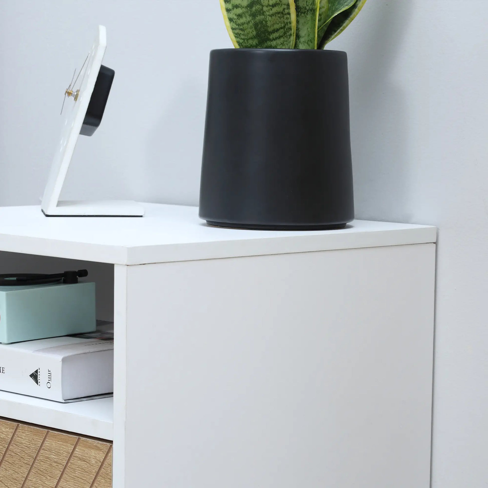 Modern Bedside Table with Drawer, Storage Shelf, Oak, White Bedside Tables at Gallery Canada