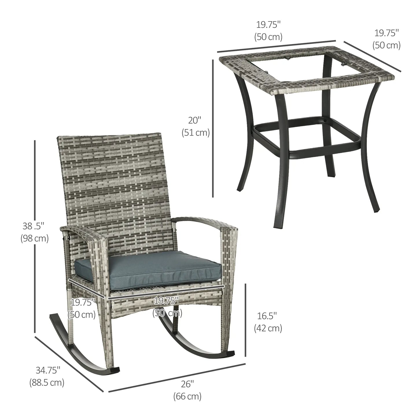 3-Piece Patio Wicker Rocking Chair Set, Outdoor PE Rattan, 2 Chairs 1 Table, Grey Outdoor Rocking Chairs at Gallery Canada