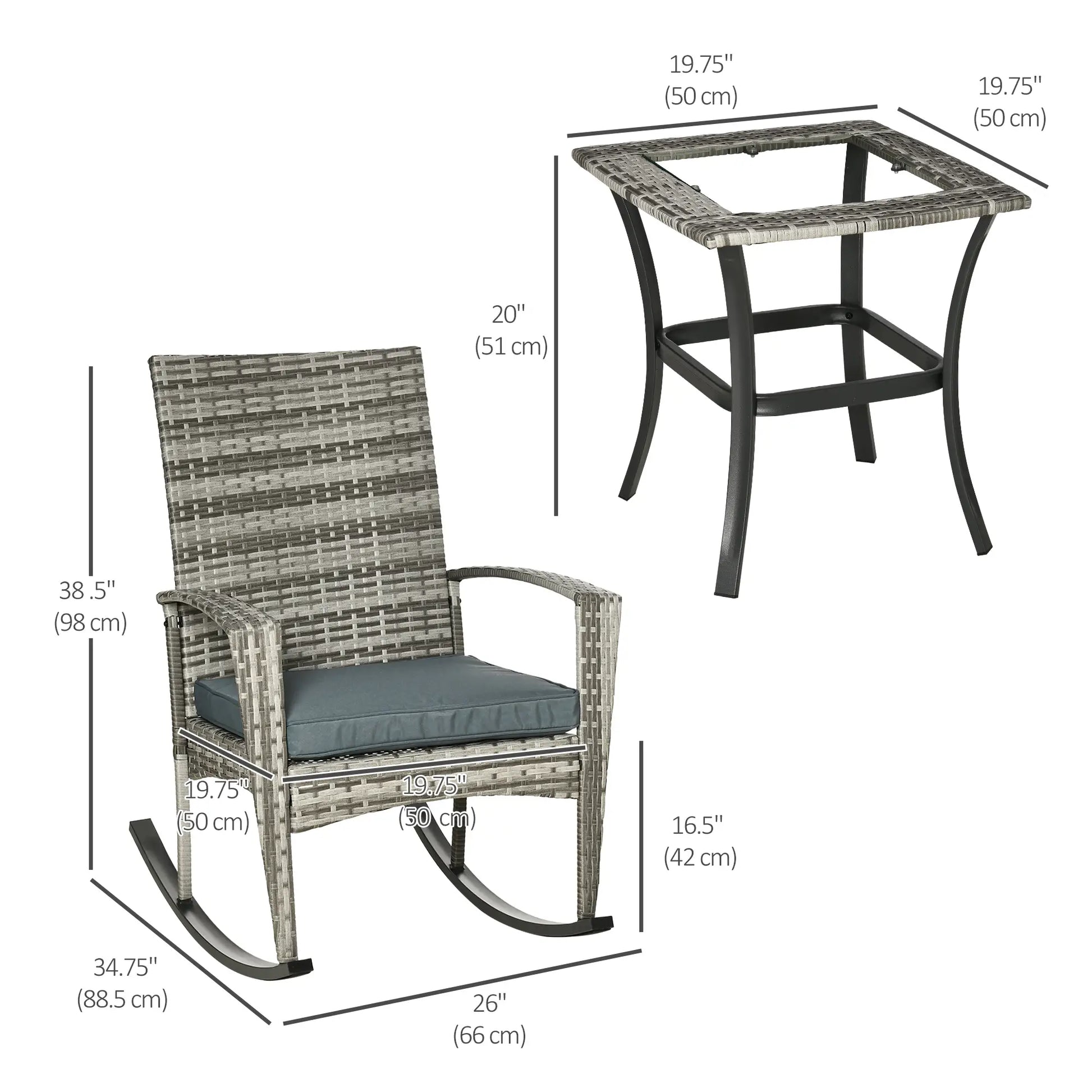 3-Piece Patio Wicker Rocking Chair Set, Outdoor PE Rattan, 2 Chairs 1 Table, Grey Outdoor Rocking Chairs at Gallery Canada