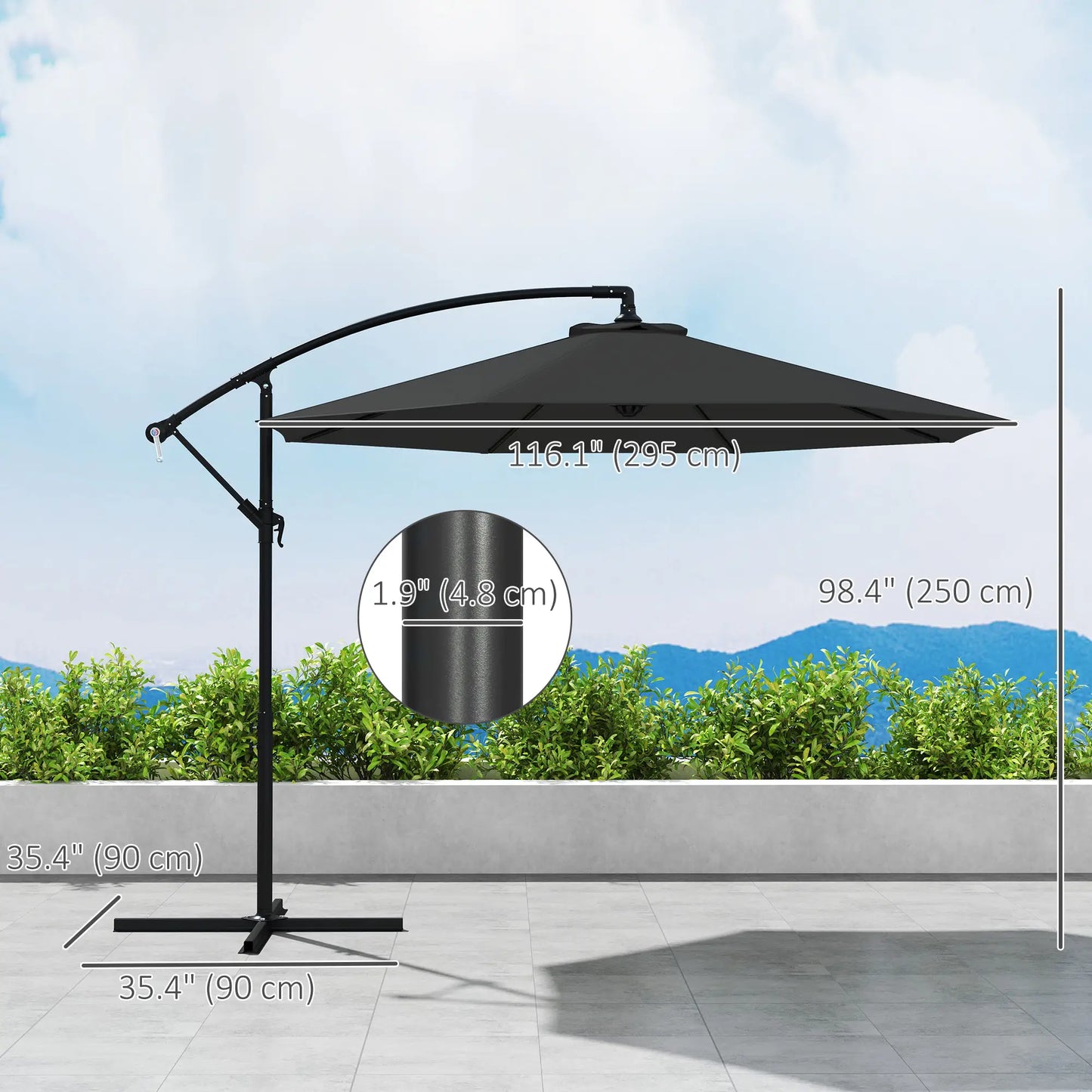 9.7ft Offset Patio Umbrella, Crank, Black Offset Cantilever Umbrellas at Gallery Canada
