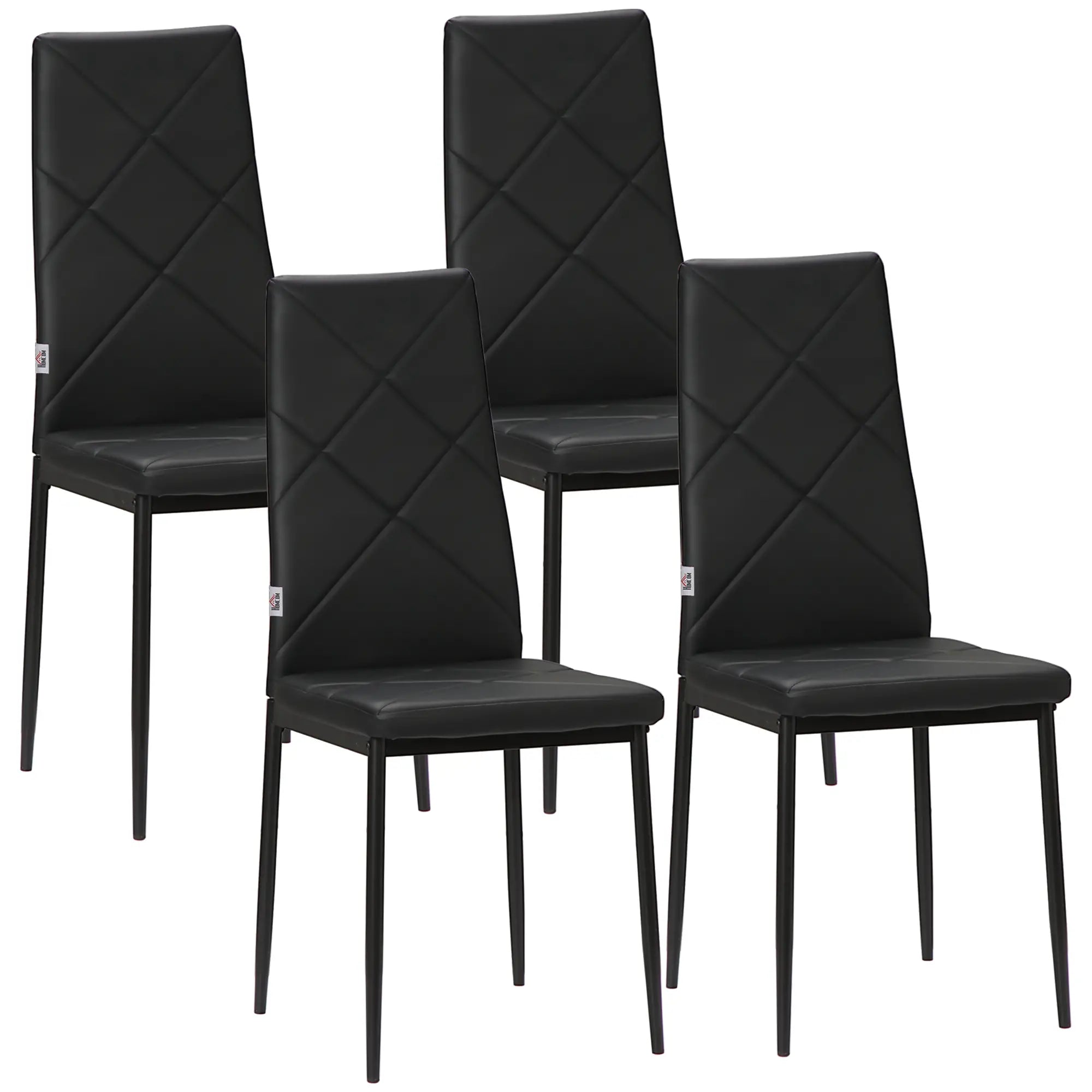 Dining Chairs Set of 4, Modern High Back, Faux Leather, Steel Legs, Black Bar Stools Black at Gallery Canada