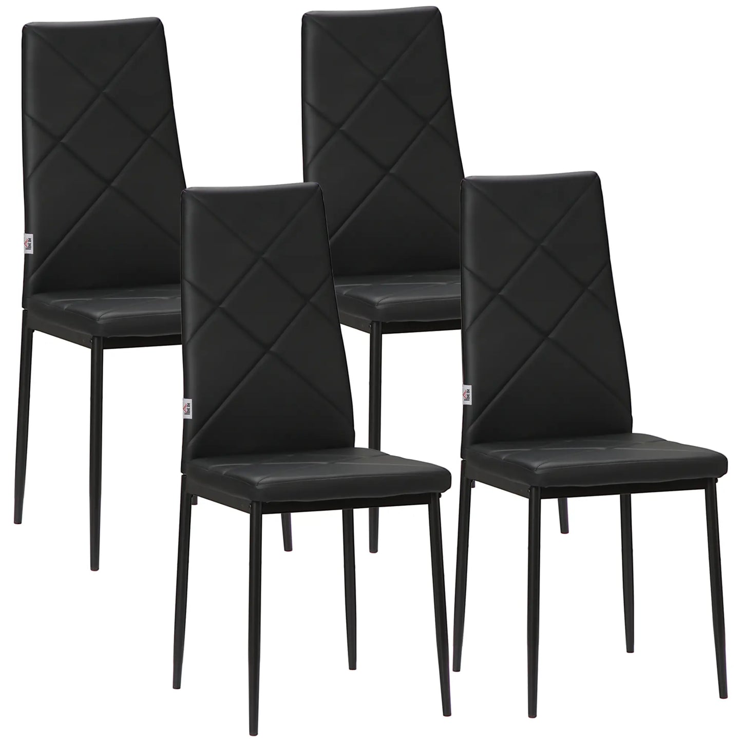 Dining Chairs Set of 4, Modern High Back, Faux Leather, Steel Legs, Black Bar Stools Black at Gallery Canada