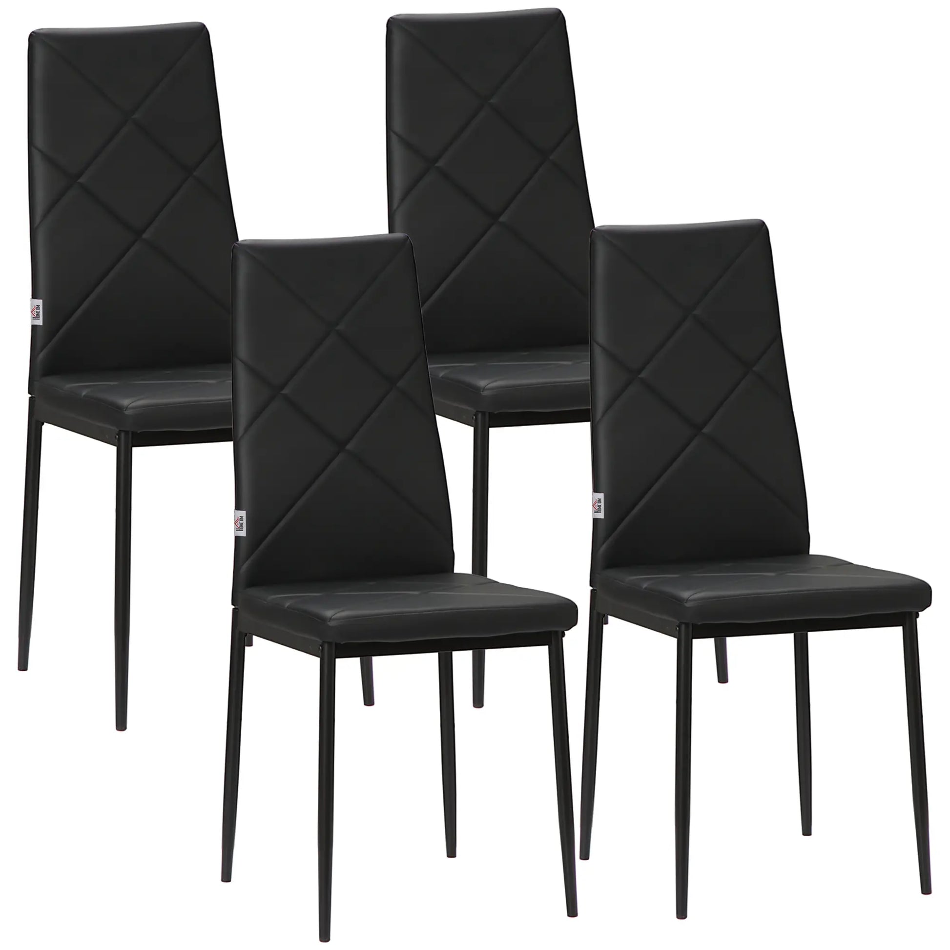 Dining Chairs Set of 4, Modern High Back, Faux Leather, Steel Legs, Black Bar Stools Black at Gallery Canada