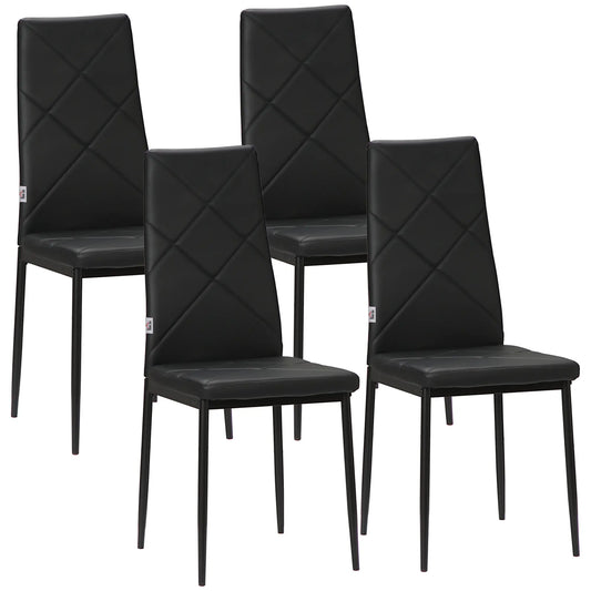 Dining Chairs Set of 4, Modern High Back, Faux Leather, Steel Legs, Black Bar Stools Black at Gallery Canada