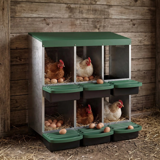 Chicken Nesting Boxes, 6 Compartment Metal Nesting Boxes for Chicken Coop, Egg Laying Boxes with Lid Cover Chicken Coops Silver, Green, Black at Gallery Canada