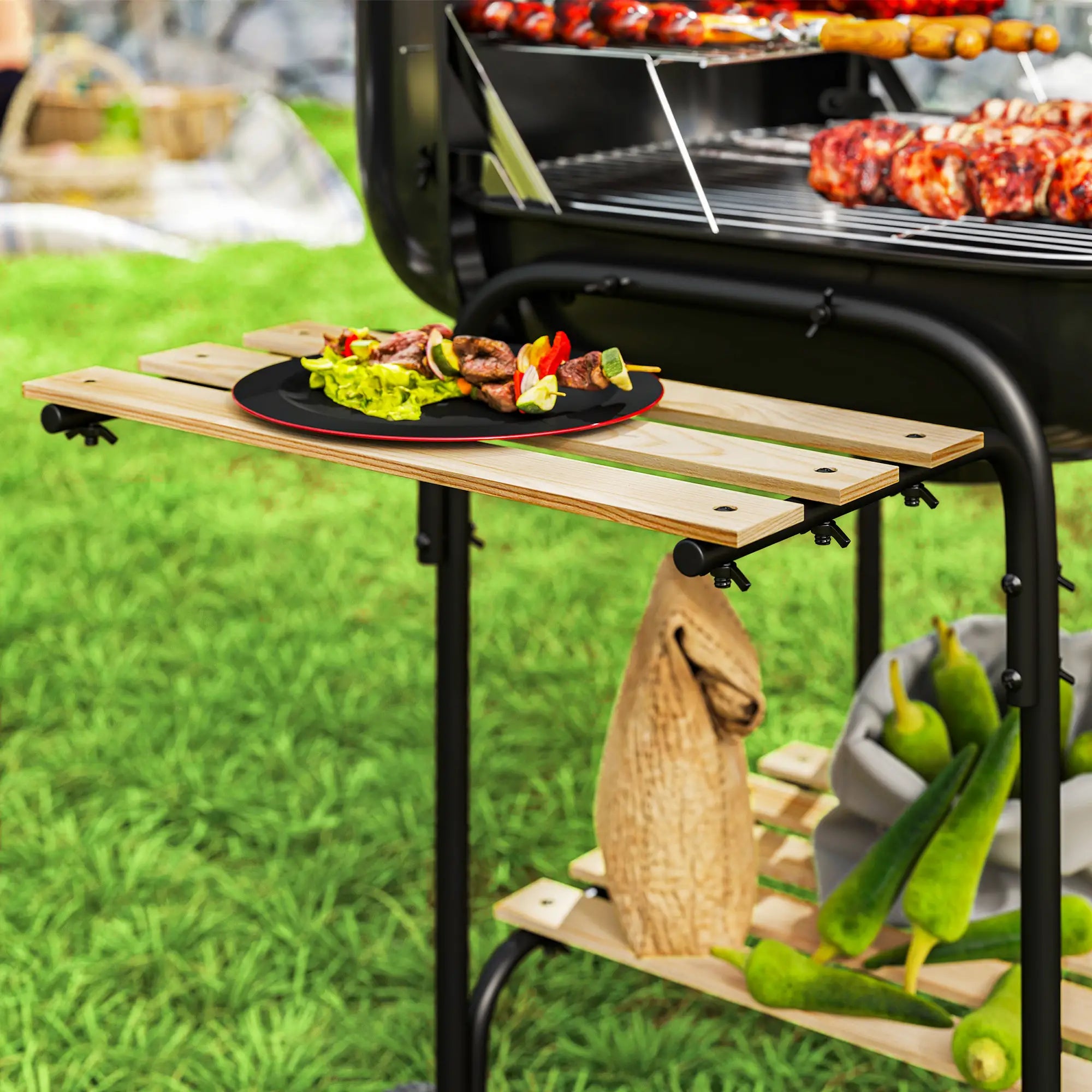 Charcoal BBQ Grill, 1840 cm² Cooking Area, 3 Shelves, Adjustable Vent, Black Charcoal BBQ Grils at Gallery Canada
