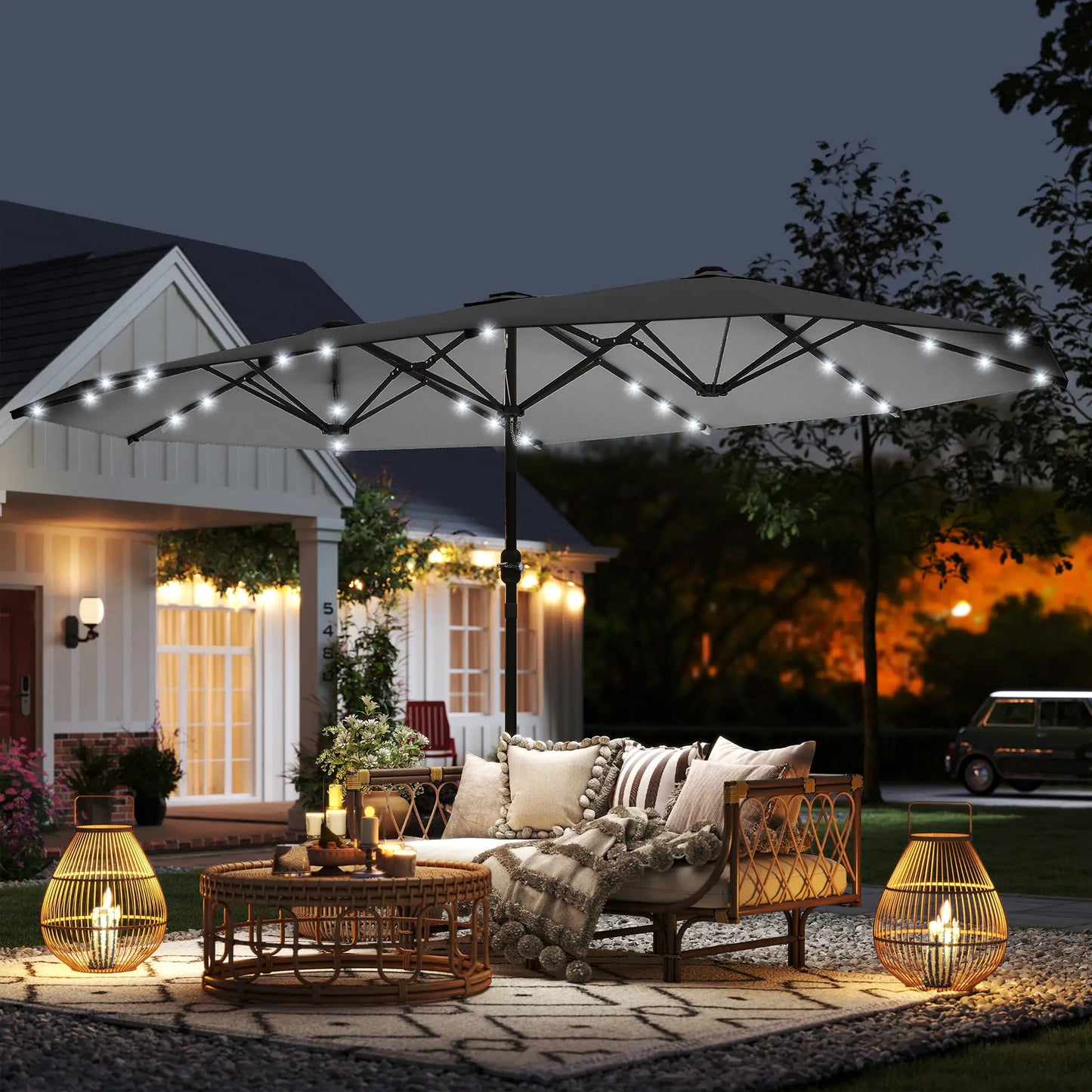 173" Double-Sided Sun Umbrella, Garden Parasol, Outdoor Sun Shade, Dark Green Double-sided Umbrellas at Gallery Canada