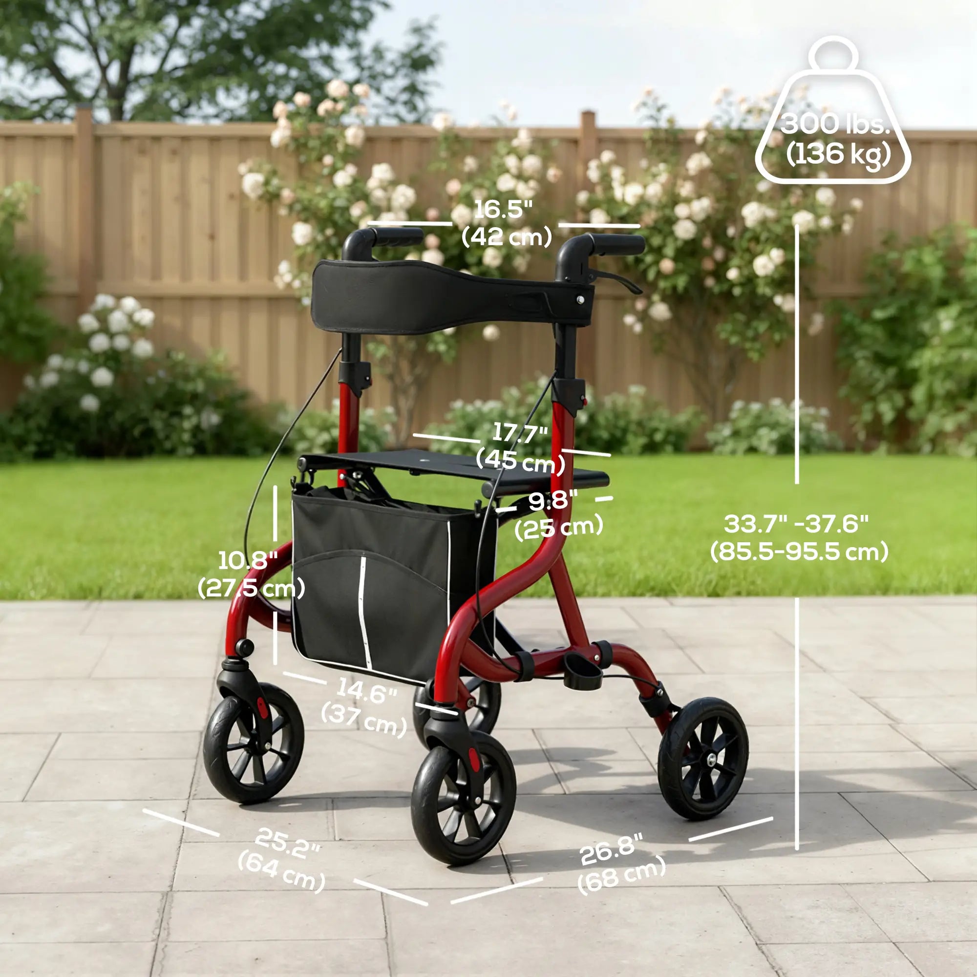 Foldable Rollator Walker With Seat, Adjustable Handles, Red Knee Walker & Wheelchair Ramps at Gallery Canada