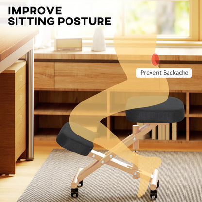 Ergonomic Kneeling Chair, Rubberwood Frame, Rolling Wheels, Black Office Chairs at Gallery Canada